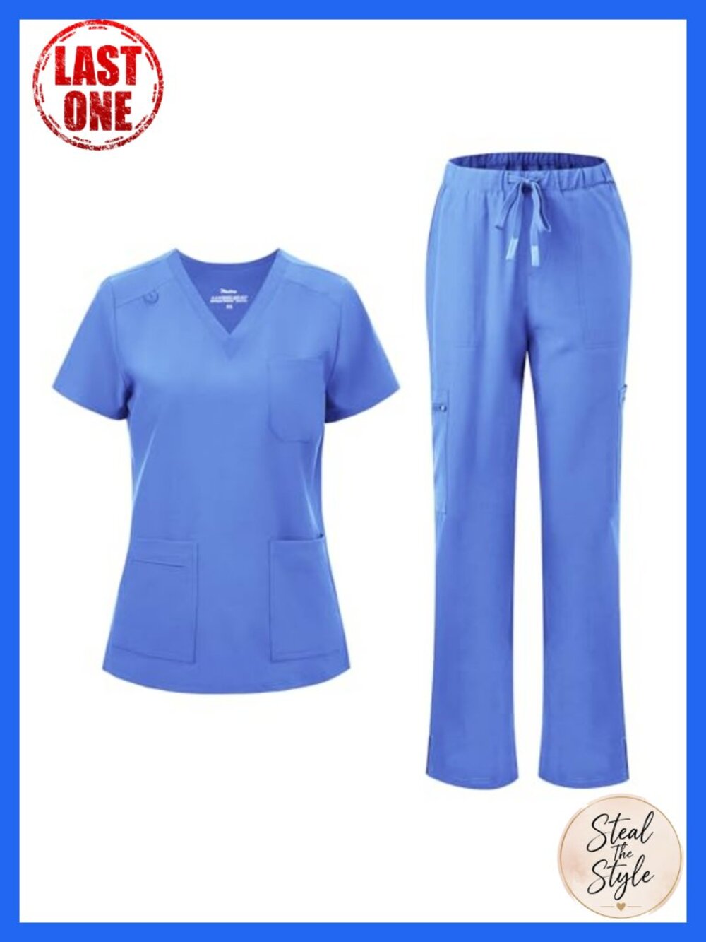 Scrubs Set V-Neck Top Straight Leg Cargo Pants 13 Pockets 4-Way Stretch Medical